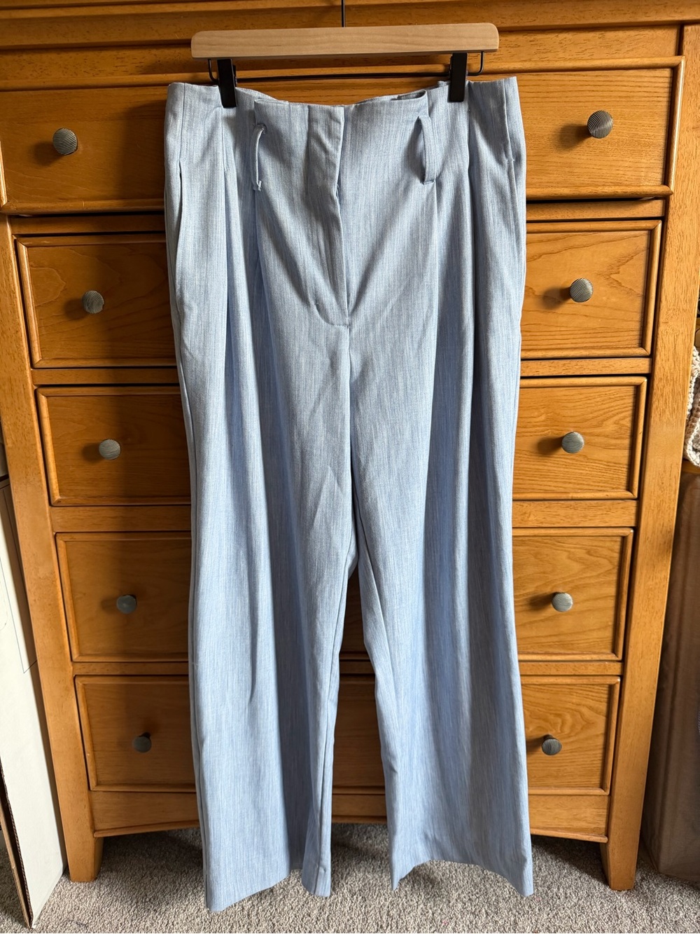 Nine West Blue Twill Dress Pants Wide Leg Mid Rise Pleated Womens Size 14